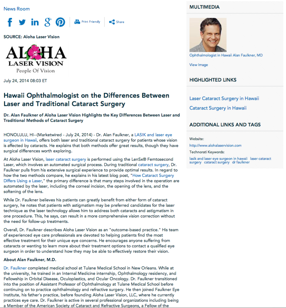 lasik and laser eye surgeon in hawaii, laser cataract surgery, cataract surgery, dr faulkner