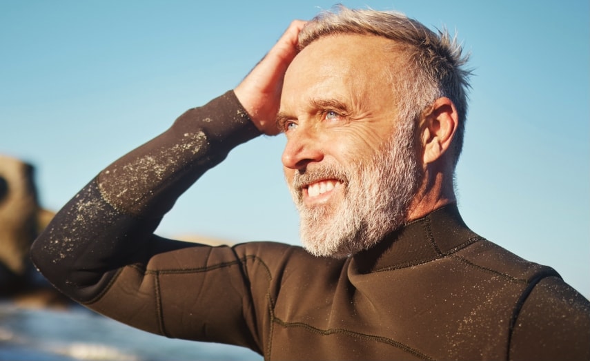 Older man surfing